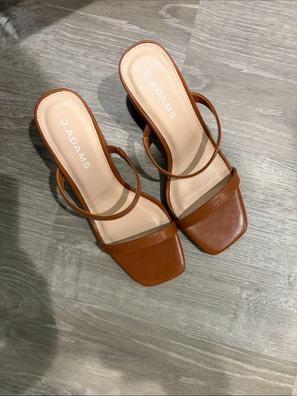 J Adam’s Minimalist Double-Strap Block Heel Sandal in Brown